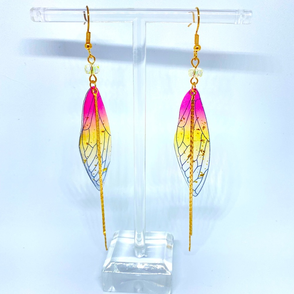 Ombré Acrylic Feather Jeweled Drop Earrings